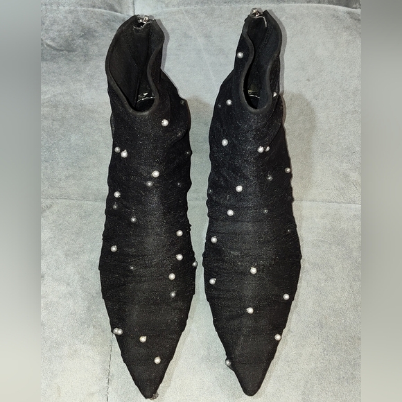 EUC Zara Women High Heel Embellished Pearl Tulle Ankle Boots Size 38 - Picture 5 of 7